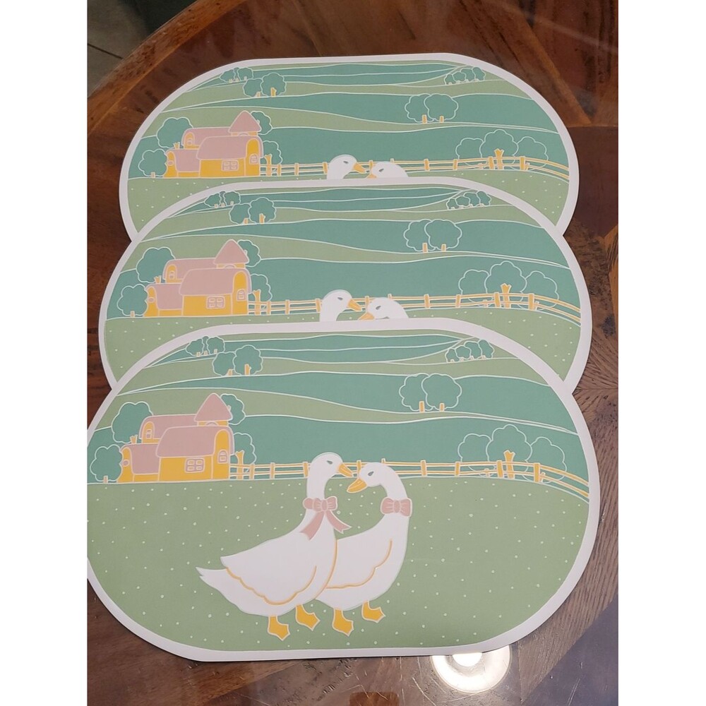 3 pc Vintage Oval Goose Geese Farm Scene Table Setting Placemats